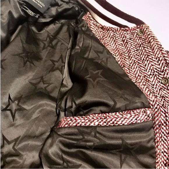 Scotch & Soda Mens Herringbone Bomber Jacket - Burgundy & Cream Textured Jacket - Picture 7 of 12